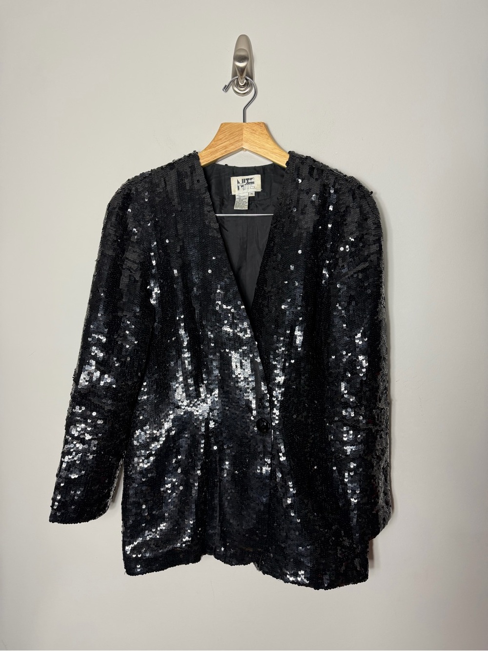 Vintage Women’s Silk Sequin Black Blazer Jacket Size XL